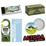 Pachet promotional tutun Altora Green 40g cu foite, filtre si merch Altora (door hanger, insigna, stickere, scrumiera, clipper, grinder) 2nd Edition
